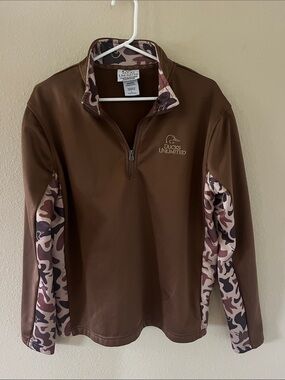 Ducks Unlimited Men's Brown Camo Lightweight Quarter-Zip Shirt Jacket